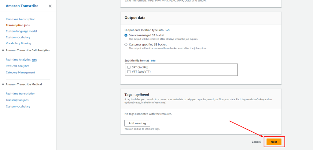 translate audio into text with Amazon “AWS Transcribe”, image 15