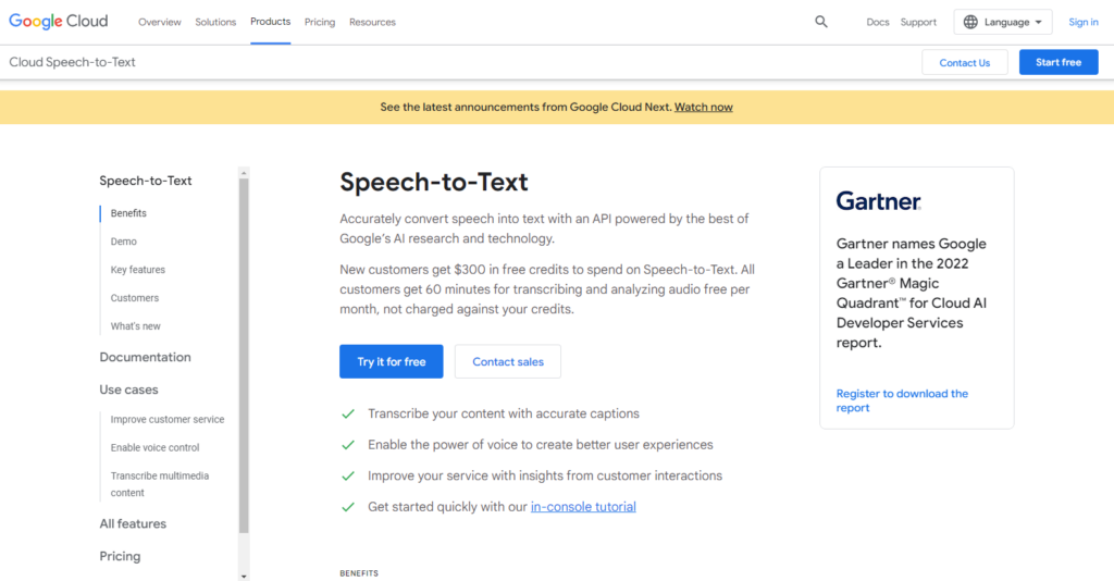 translate audio into text with Google Transcribe API, phase 1