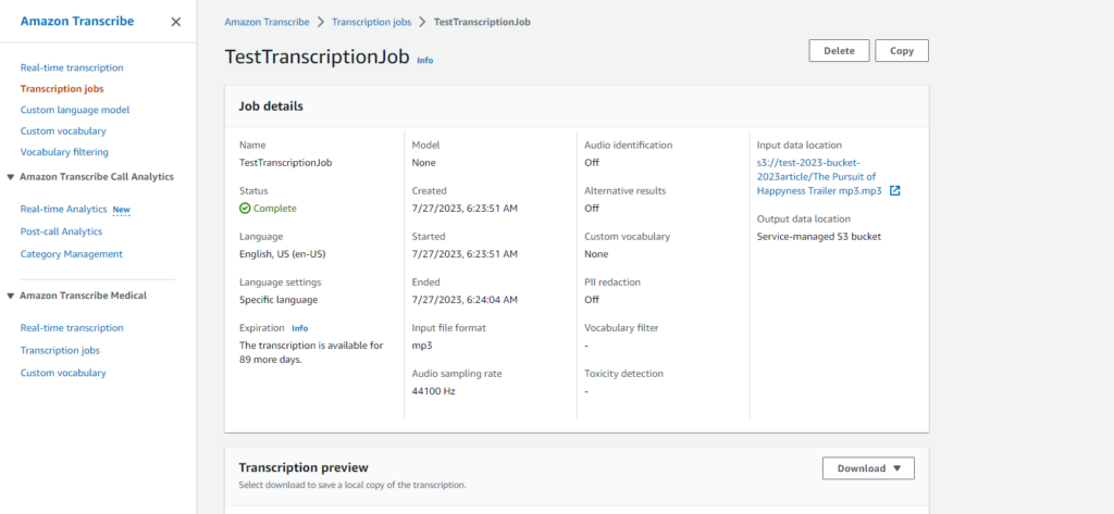 translate audio into text with Amazon “AWS Transcribe”, image 17