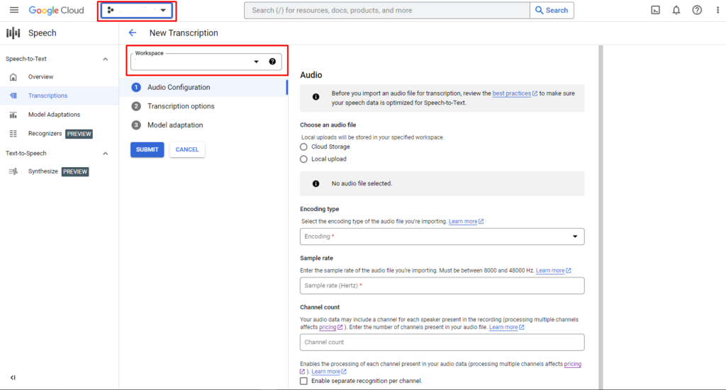 translate audio into text with Google Transcribe API, phase 2