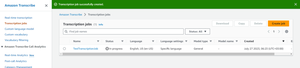 translate audio into text with Amazon “AWS Transcribe”, image 16