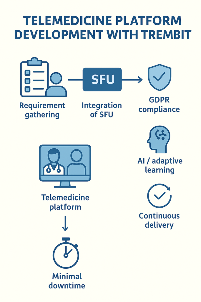 Telemedicine platform develop infographics with featuresment with Trembit